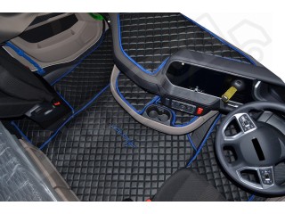 ECO LEATHER FLOOR SET- Black / red stitching/ red trim/ red embroidery  [ FOLDING PASSENGER SEAT ]Suitable for  Daf  XG , XG+