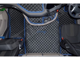 ECO LEATHER FLOOR SET- Black / red stitching/ red trim/ red embroidery  [ FOLDING PASSENGER SEAT ]Suitable for  Daf  XG , XG+