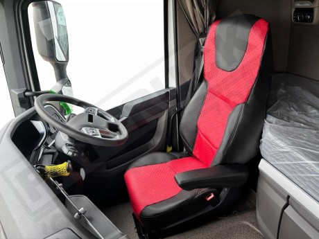 TRUCK ECO LEATHER SEAT COVERS  suitable for DAF XF GX XG+  PAIR OF BLACK WITH RED STITCHES