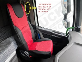 TRUCK ECO LEATHER SEAT COVERS  suitable for DAF XF GX XG+  PAIR OF BLACK WITH RED STITCHES