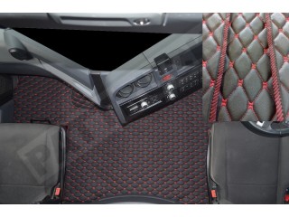 TRUCK ECO LEATHER FLOOR SET-BLACK with RED  FIT RENAULT T RANGE - FLAT FLOOR