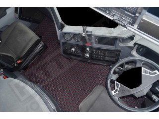 TRUCK ECO LEATHER FLOOR SET-BLACK with RED  FIT RENAULT T RANGE - FLAT FLOOR