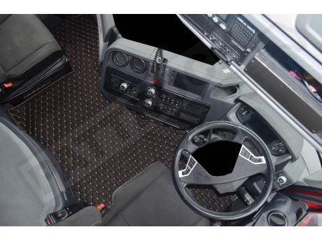 TRUCK ECO LEATHER FLOOR SET-BLACK/RED  FIT RENAULT T RANGE - FLAT FLOOR