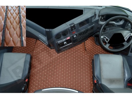 TRUCK ECO LEATHER FLOOR SET-BLACK/BLUE   FIT RENAULT T RANGE WITH ENGINE HUMP