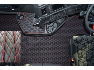 ECO LEATHER FLOOR MAT -BLACK/RED  FIT SCANIA S New Generation  [ 2017+ ] FIXED /FOLDING  PASSENGER SEAT