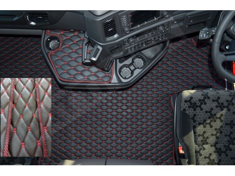 ECO LEATHER FLOOR MAT -BLACK/RED  FIT SCANIA S New Generation  [ 2017+ ] FIXED /FOLDING  PASSENGER SEAT