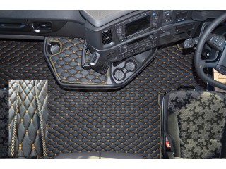 ECO LEATHER FLOOR MAT -BLACK/RED  FIT SCANIA S New Generation  [ 2017+ ] FIXED /FOLDING  PASSENGER SEAT