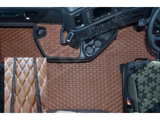 ECO LEATHER FLOOR MAT -BLACK/RED  FIT SCANIA S New Generation  [ 2017+ ] FIXED /FOLDING  PASSENGER SEAT