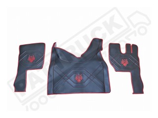 TRUCK ECO LEATHER FLOOR SET-BLACK WITH RED VIKING suitable VOLVO FH5 ,FH4 - TWIN AIR SEATS