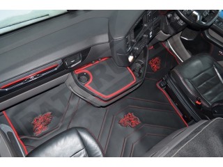 ECO LEATHER FLOOR MAT -BLACK/RED [ V8] FIT SCANIA S New Generation  [ 2017+ ] FLIP PASSENGER SEAT