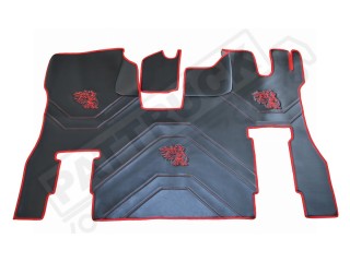 ECO LEATHER FLOOR MAT -BLACK/RED [ V8] FIT SCANIA S New Generation  [ 2017+ ] FLIP PASSENGER SEAT