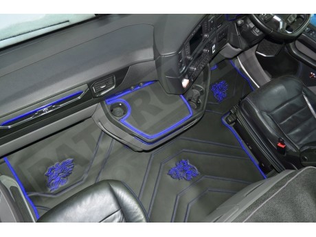ECO LEATHER FLOOR MAT -BLACK/RED [ V8] FIT SCANIA S New Generation  [ 2017+ ] FLIP PASSENGER SEAT