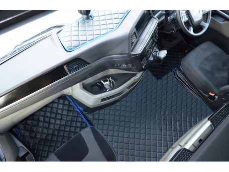 TRUCK ECO LEATHER FLOOR SET- Black with RED stitching and RED trim  compatible with MAN TGX  2021+