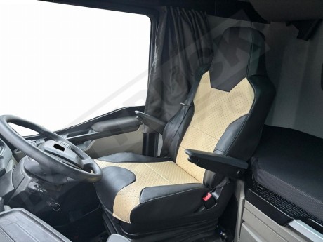 TRUCK ECO LEATHER SEAT COVERS suitable for MAN  TGX from 2021 onwards  PAIR OF BLACK with Beige