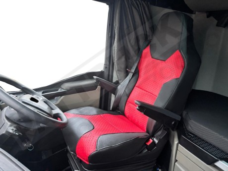 TRUCK ECO LEATHER SEAT COVERS suitable for MAN  TGX from 2021 onwards  PAIR OF BLACK with Blue