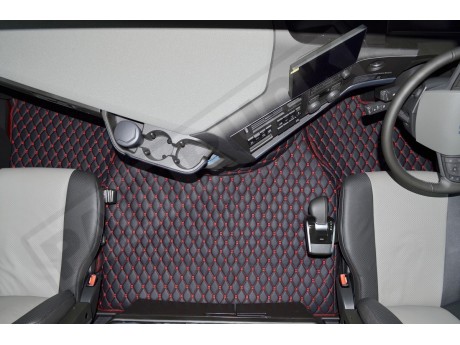 TRUCK ECO LEATHER FLOOR SET-Black/RED  suitable VOLVO FH5 ,FH4 - TWIN AIR SEATS
