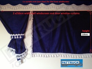 MAN XXL TRUCK CURTAINS SET BLUE WITH WHITE TASSELS