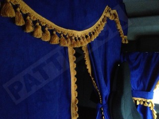 MAN XXL TRUCK CURTAINS SET BLUE WITH GOLD TASSELS
